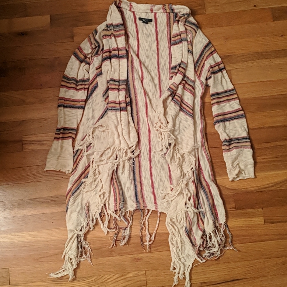 Multicolored knit sweater with tassels